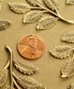 2 pc. Antique Brass Plated Leafy Branch Stamping, 50mm by 32mm - made in USA | AB-298