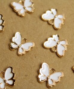 10 pc. White and Gold Enameled Butterfly Charms, 12.5mm x 10.5mm | MIS-287*