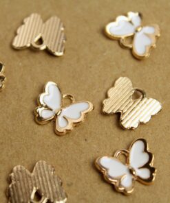 10 pc. White and Gold Enameled Butterfly Charms, 12.5mm x 10.5mm | MIS-287*