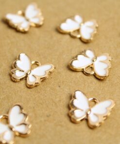 10 pc. White and Gold Enameled Butterfly Charms, 12.5mm x 10.5mm | MIS-287*