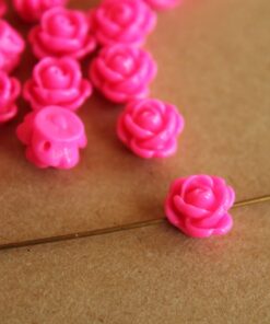 20 pc. Neon Pink Glossy Rose Cabochons 9mm with hole | RES-089