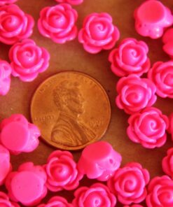 20 pc. Neon Pink Glossy Rose Cabochons 9mm with hole | RES-089