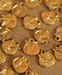 10 pc. Small Raw Brass Owl Head Charms: 8mm by 9mm - made in USA | RB-047