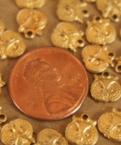 10 pc. Small Raw Brass Owl Head Charms: 8mm by 9mm - made in USA | RB-047