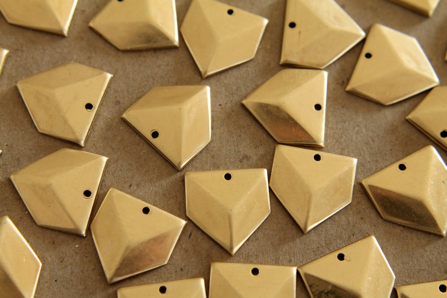 5 pc. Raw Brass Geometric Faceted Pentagon Charms : 18.5mm by 17.5mm - made in USA | RB-137