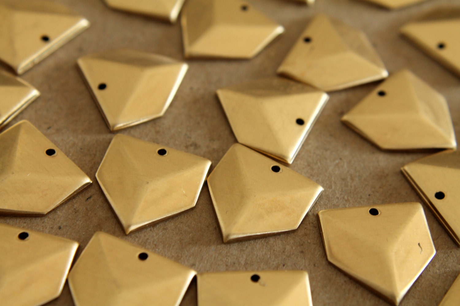 5 pc. Raw Brass Geometric Faceted Pentagon Charms : 18.5mm by 17.5mm - made in USA | RB-137