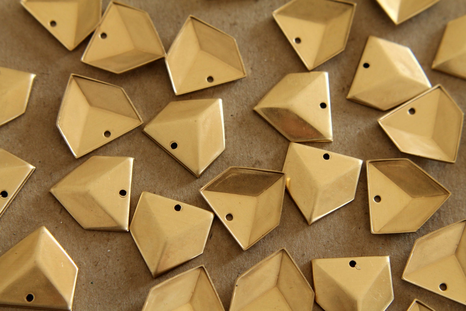 5 pc. Raw Brass Geometric Faceted Pentagon Charms : 18.5mm by 17.5mm - made in USA | RB-137
