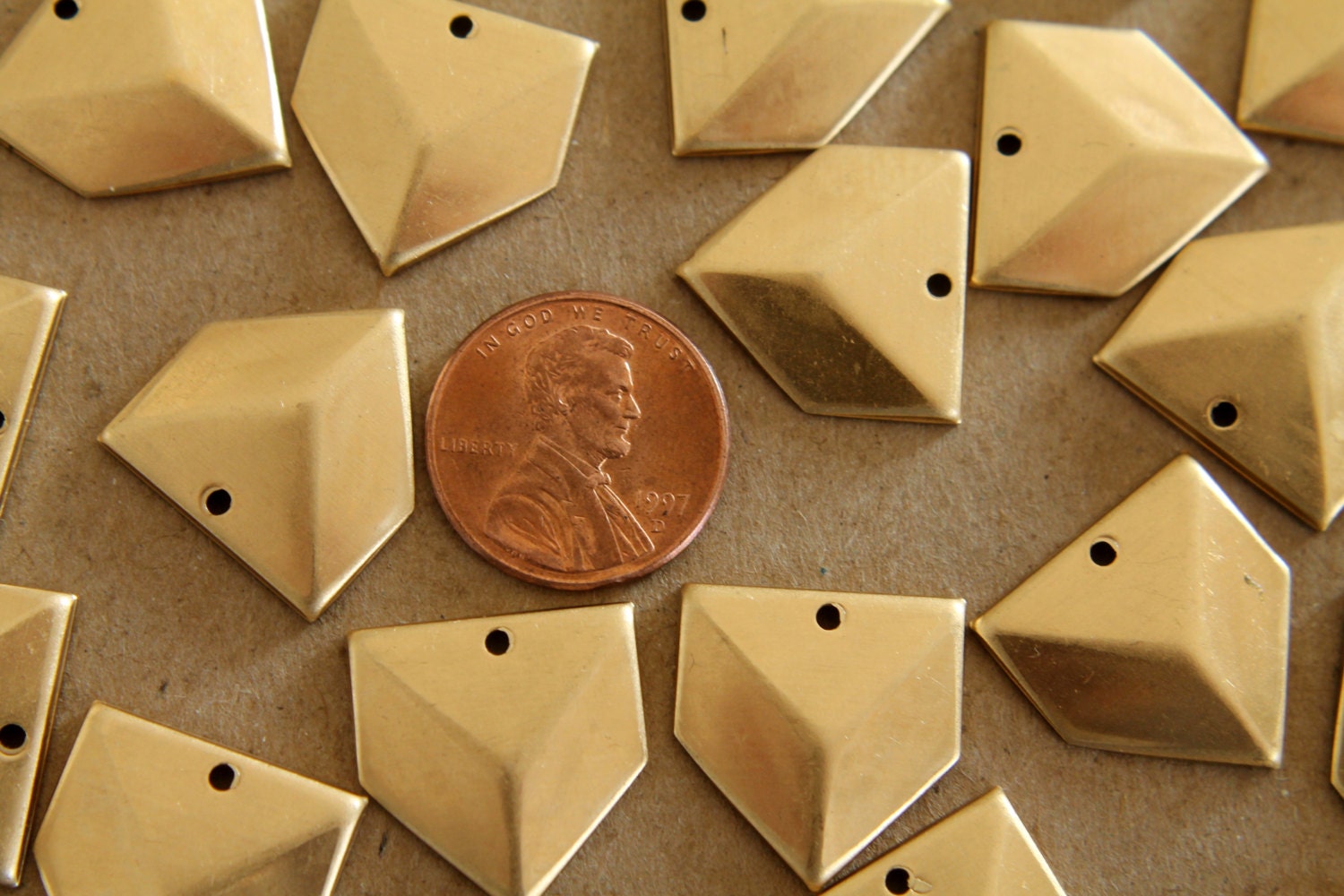 5 pc. Raw Brass Geometric Faceted Pentagon Charms : 18.5mm by 17.5mm - made in USA | RB-137