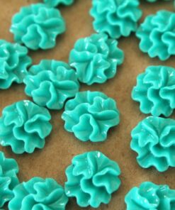CLOSEOUT - 30 pc. Teal Ruffle Flower Cabochons 11mm | RES-064