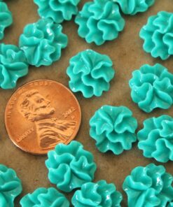 CLOSEOUT - 30 pc. Teal Ruffle Flower Cabochons 11mm | RES-064