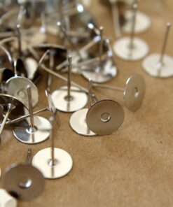 100 pc. Silver plated earring posts, 8mm pad * Also available in 500 and 1000 pieces * | FI-013