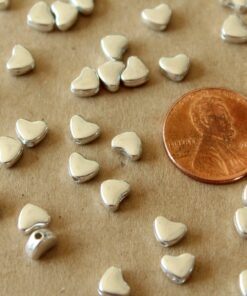 50 pc. Silver Plated Heart Beads, 6mm by 5mm | FI-058*