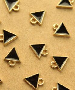 20 pc. Enameled Triangle Charms, Black and Gold, 15mm by 17mm | MIS-149**