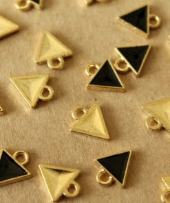 20 pc. Enameled Triangle Charms, Black and Gold, 15mm by 17mm | MIS-149**