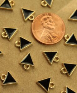 20 pc. Enameled Triangle Charms, Black and Gold, 15mm by 17mm | MIS-149**