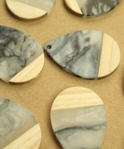 2 pc. Swirled Grey Resin and Wood Teardrop Pendants, 36.5mm by 24.5mm | MIS-216*