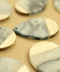 2 pc. Swirled Grey Resin and Wood Teardrop Pendants, 36.5mm by 24.5mm | MIS-216*