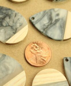 2 pc. Swirled Grey Resin and Wood Teardrop Pendants, 36.5mm by 24.5mm | MIS-216*