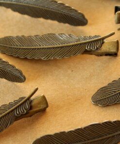 4 pc. Antique Bronze Plated Curved Feather Alligator Clips, 54mm by 12mm | FI-213*