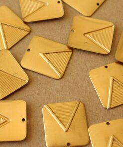 6 pc. Raw Brass Rounded Rectangle Art Deco Charms : 19.5mm by 17.5mm - made in USA | RB-1387