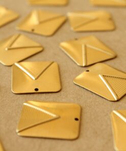 6 pc. Raw Brass Rounded Rectangle Art Deco Charms : 19.5mm by 17.5mm - made in USA | RB-1387