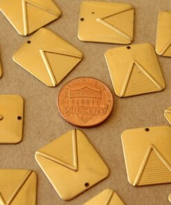 6 pc. Raw Brass Rounded Rectangle Art Deco Charms : 19.5mm by 17.5mm - made in USA | RB-1387