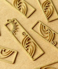 2 pc. Raw Brass Sun and Waves Charms, 41.5mm x 11mm | MIS-421