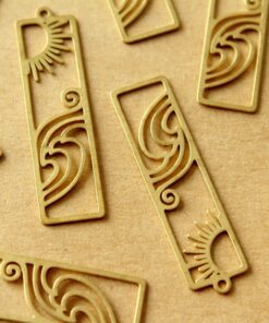 2 pc. Raw Brass Sun and Waves Charms, 41.5mm x 11mm | MIS-421