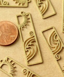 2 pc. Raw Brass Sun and Waves Charms, 41.5mm x 11mm | MIS-421