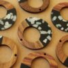 2 pc. Black with Shell Chips Resin and Wood Open Circle Pendants, 38mm diameter | MIS-424