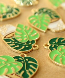 6 pc. Enameled Potted Monstera Charms: 29.5mm by 23mm | MIS-412