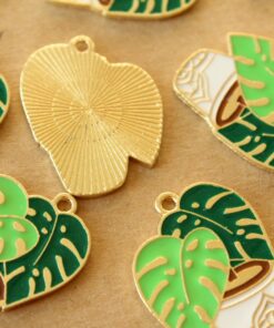 6 pc. Enameled Potted Monstera Charms: 29.5mm by 23mm | MIS-412