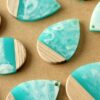 2 pc. Swirled Aqua Resin and Wood Teardrop Pendants, 36.5mm by 24.5mm | MIS-279*