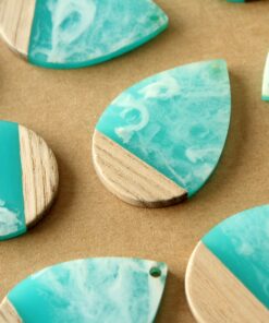 2 pc. Swirled Aqua Resin and Wood Teardrop Pendants, 36.5mm by 24.5mm | MIS-279*