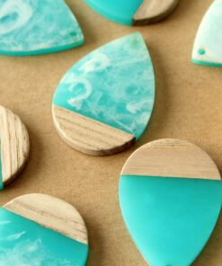 2 pc. Swirled Aqua Resin and Wood Teardrop Pendants, 36.5mm by 24.5mm | MIS-279*
