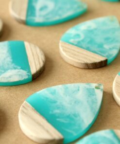 2 pc. Swirled Aqua Resin and Wood Teardrop Pendants, 36.5mm by 24.5mm | MIS-279*