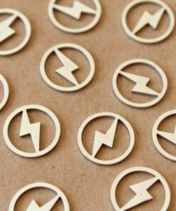 5 pc. Tiny Stainless Steel Lightning Bolt Circle Charms: 12mm diameter | MIS-418