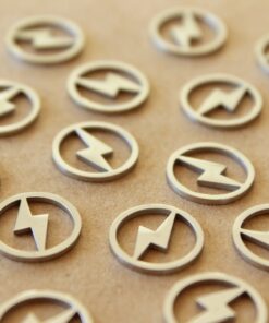 5 pc. Tiny Stainless Steel Lightning Bolt Circle Charms: 12mm diameter | MIS-418