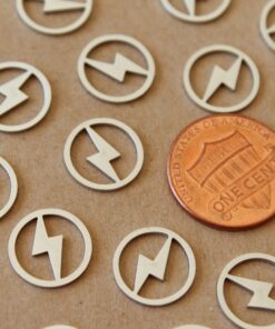 5 pc. Tiny Stainless Steel Lightning Bolt Circle Charms: 12mm diameter | MIS-418