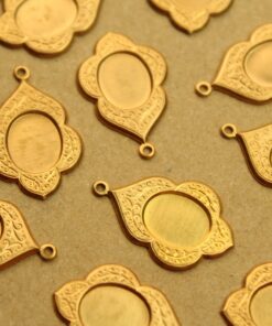 8 pc. Raw Brass Scalloped Oval Cabochon Setting Charms: 23mm by 15mm - made in USA | RB-1309*
