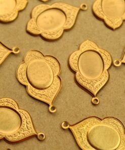 8 pc. Raw Brass Scalloped Oval Cabochon Setting Charms: 23mm by 15mm - made in USA | RB-1309*