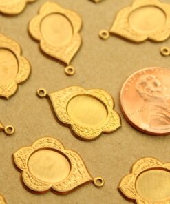 8 pc. Raw Brass Scalloped Oval Cabochon Setting Charms: 23mm by 15mm - made in USA | RB-1309*