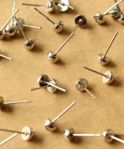 12 pc. Stainless Steel Half Round Earring Posts, 5mm Ball | FI-408*