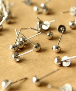 12 pc. Stainless Steel Half Round Earring Posts, 5mm Ball | FI-408*