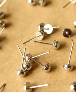 12 pc. Stainless Steel Half Round Earring Posts, 5mm Ball | FI-408*