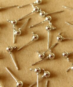 30 pc. Silver Plated Ball End Earring Posts, 4mm Ball, Stainless Steel | FI-652