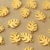 5 pc. Small Gold Plated Stainless Steel Monstera Leaf Charms, 13mm by 9mm | MIS-507