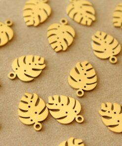 5 pc. Small Gold Plated Stainless Steel Monstera Leaf Charms, 13mm by 9mm | MIS-507