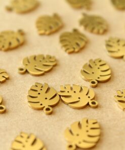 5 pc. Small Gold Plated Stainless Steel Monstera Leaf Charms, 13mm by 9mm | MIS-507