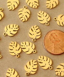 5 pc. Small Gold Plated Stainless Steel Monstera Leaf Charms, 13mm by 9mm | MIS-507